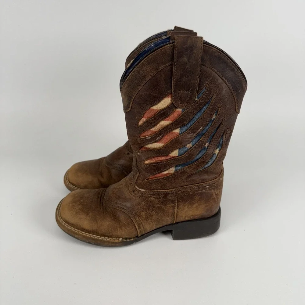 Cody James Leather Cowboy Western Boots‎ American Flag USA Square Toe Youth 13D